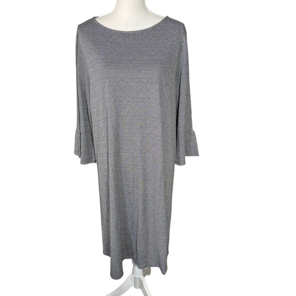 J. Jill Wearever Ponte Knit Shift Midi Dress Black Zinc Size XL Bell Sleeve NWT